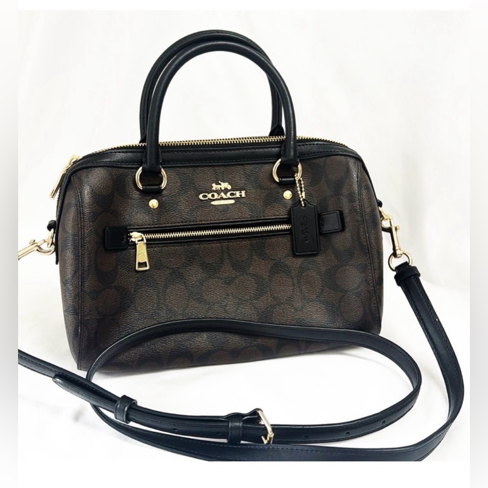 Coach Brown Rowan Signature Crossbody Satchel with Gold Hardware EUC